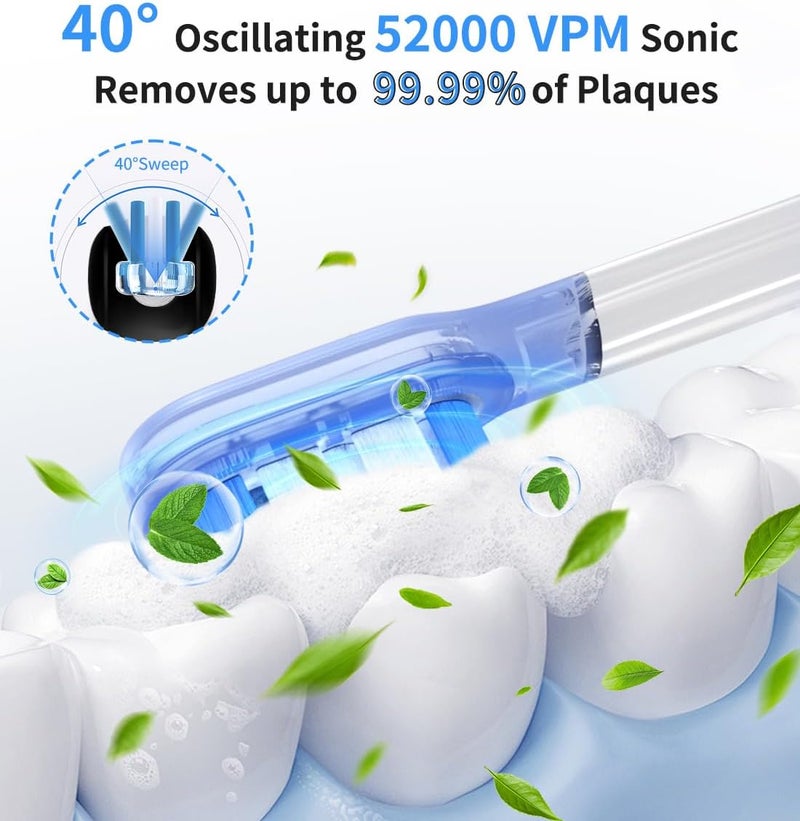 LUMENKIND Sonic Toothbrush with Travel Case, Electric Toothbrush, AI Smart Display, 4 Modes with Missed Spot Detection, Pressure Sensor, 2 Mins Timer, 40° Oscillating 52000 VPM, 2 Brush Heads, IPX7 - Image 3